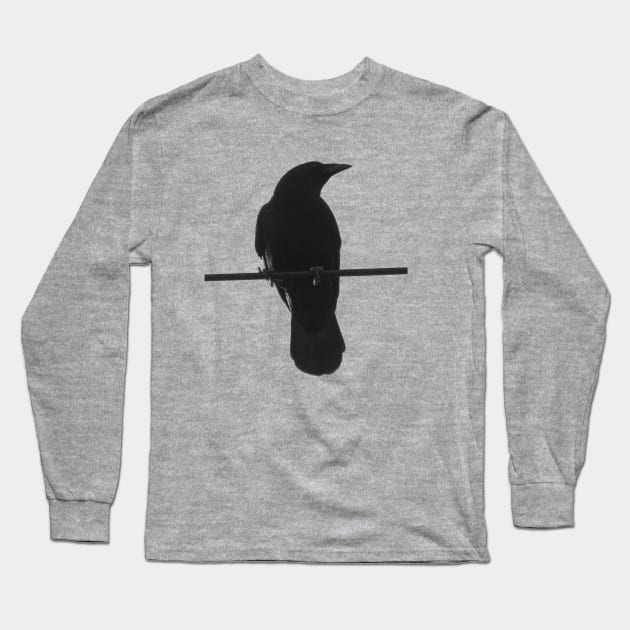 crow on a wire Long Sleeve T-Shirt by Electric Mermaid